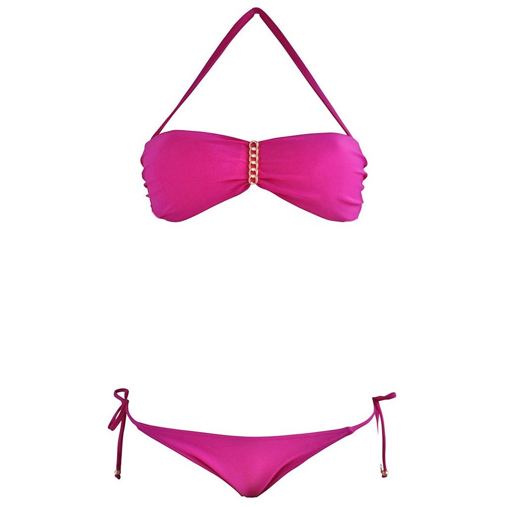 Agua Doce Magenta Bandeau Bikini with Gold Chain